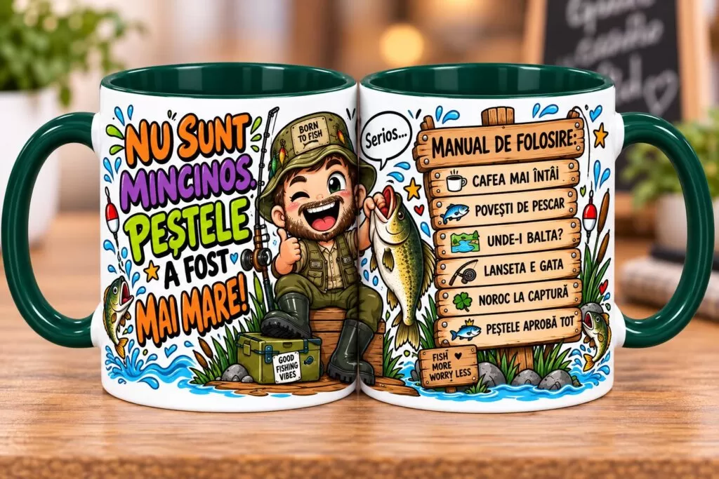 Cană Amuzantă pentru Pescar – „Nu Sunt Mincinos, Peștele a Fost Mai Mare!”