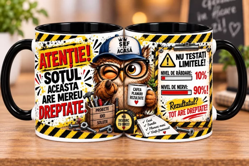 Cană Amuzantă – „Atenție! Soțul acesta are mereu dreptate!”