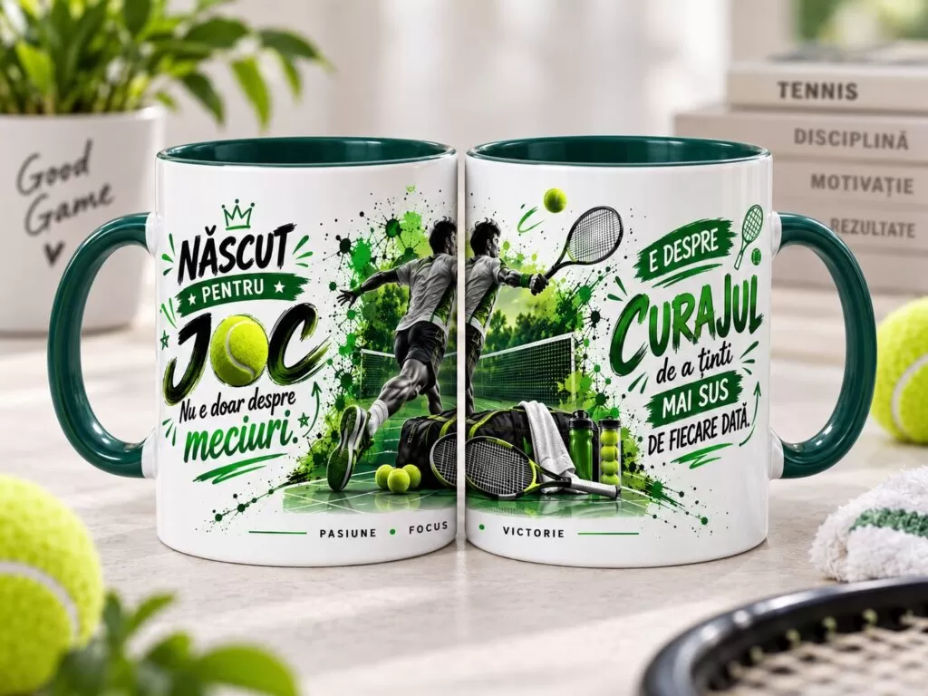 Cană pentru Jucător de Tenis – „Născut pentru Joc”