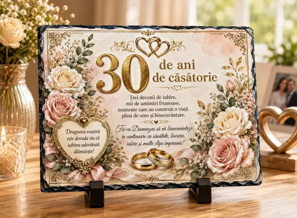 Placă ardezie – 30 de ani de căsătorie – Cadou Elegant pentru Aniversarea Căsătoriei