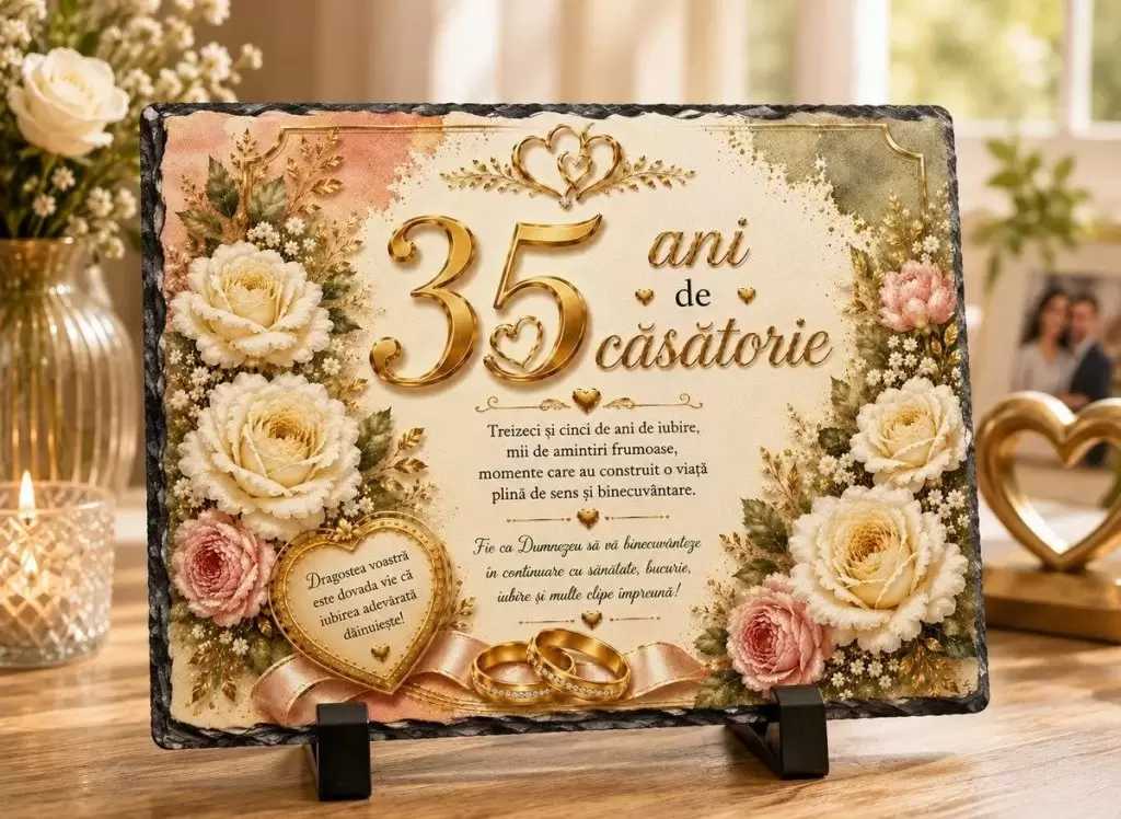 Placă ardezie – 35 de ani de căsătorie – Cadou Elegant pentru Aniversarea Căsătoriei