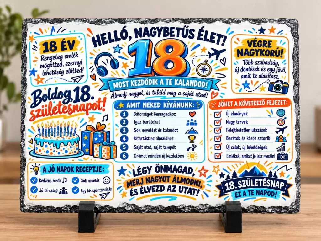 Placă ardezie – pentru Majorat 18 Ani în Limba Maghiară „Helló, Nagybetűs Élet!”