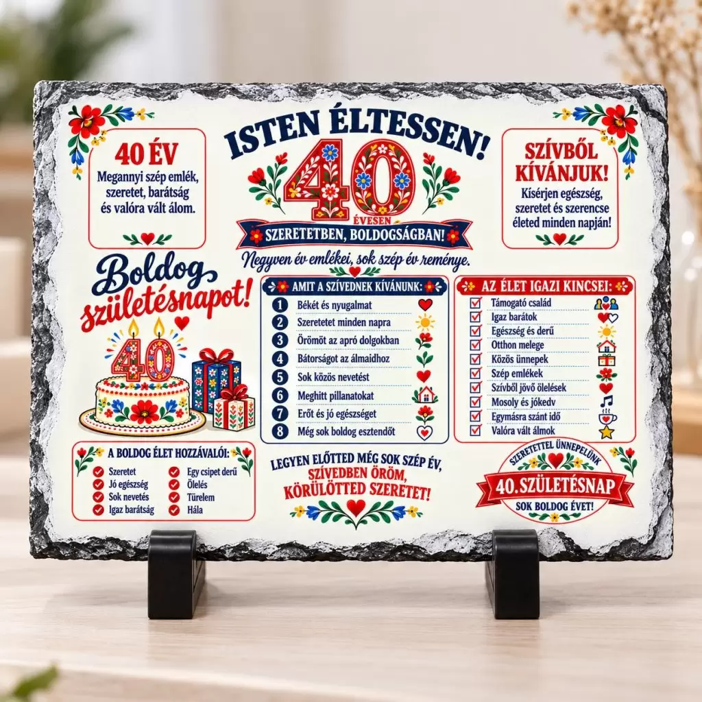 Placă ardezie Aniversară 40 de Ani – în Limba Maghiară „Isten Éltessen!”