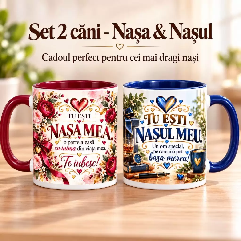 Set 2 Căni Nașa & Nașul, „Tu Ești Nașa Mea / Tu Ești Nașul Meu”